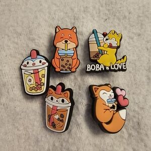 Jibbitz With Animal and Boba Tea Theme Croc Shoe Charms Bundle Of 5